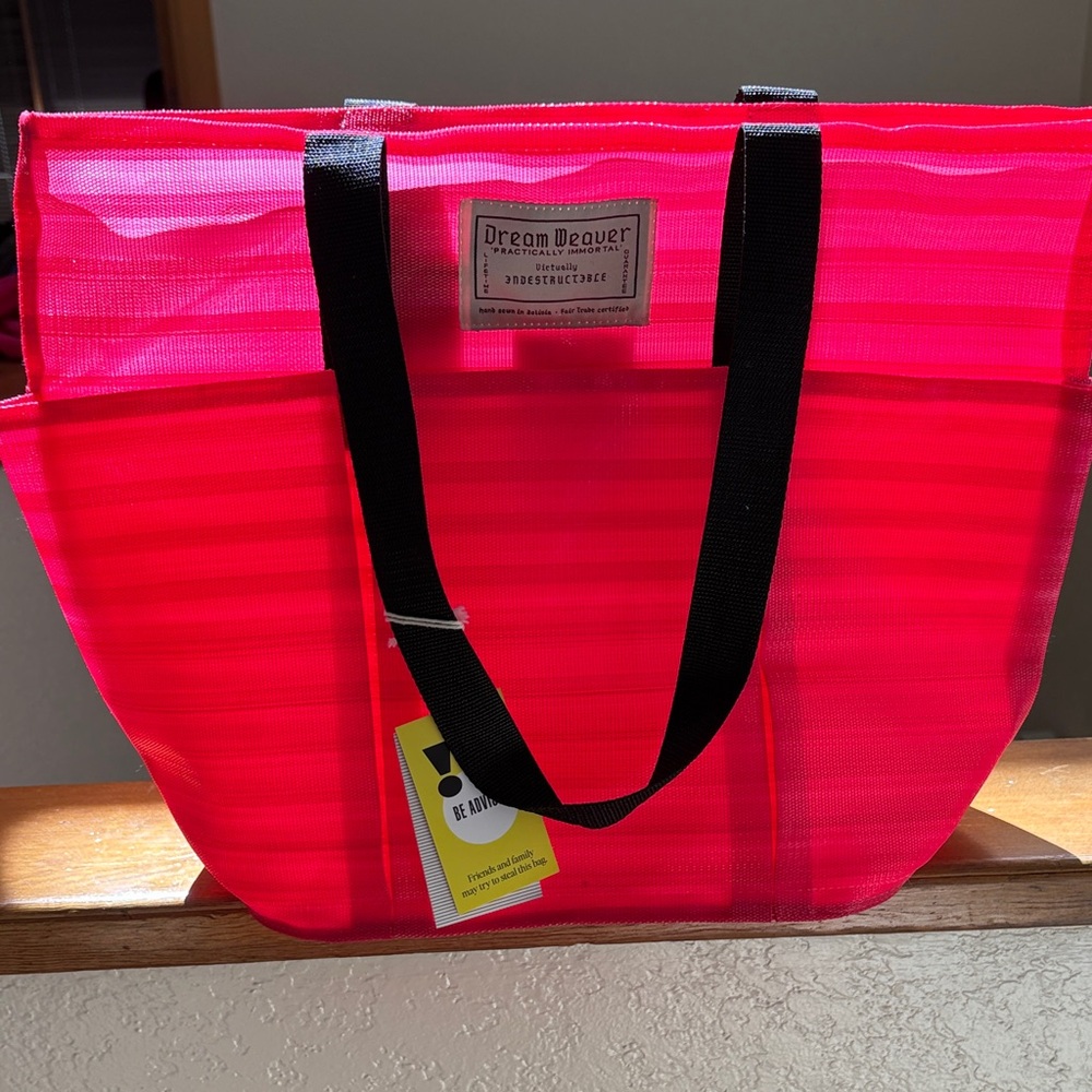 Bright Pink Tote with Black Straps